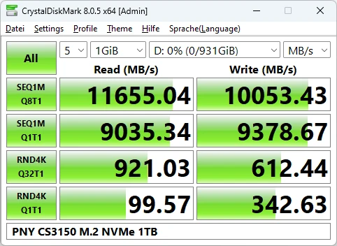 PNY XLR8 CS3150 1TB im CrystalDiskMark Benchmark